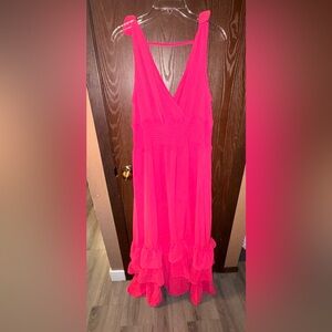 Jess Lea Pink Maxi Dress Sleeveless Ruffle Smocked V-Neck Size L